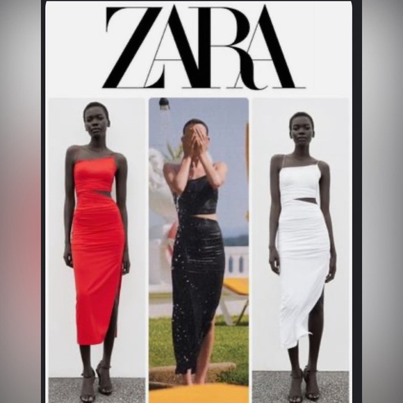 Zara White CUT OUT FITTED ASYMMETRICAL DRESS NWT Size Large - Picture 6 of 6